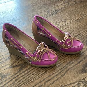 Sperry Fuscia Plaid Wedge Shoes